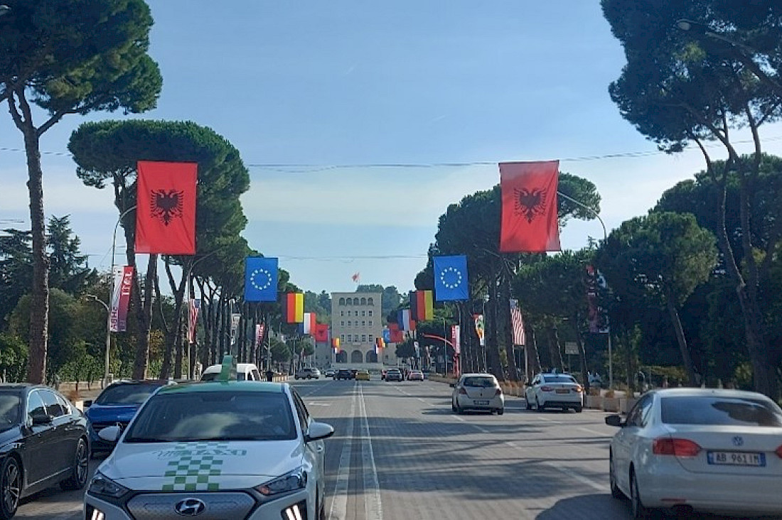Main Street in Tirana during the Berlin Process Summit 2023. Photo: SOG