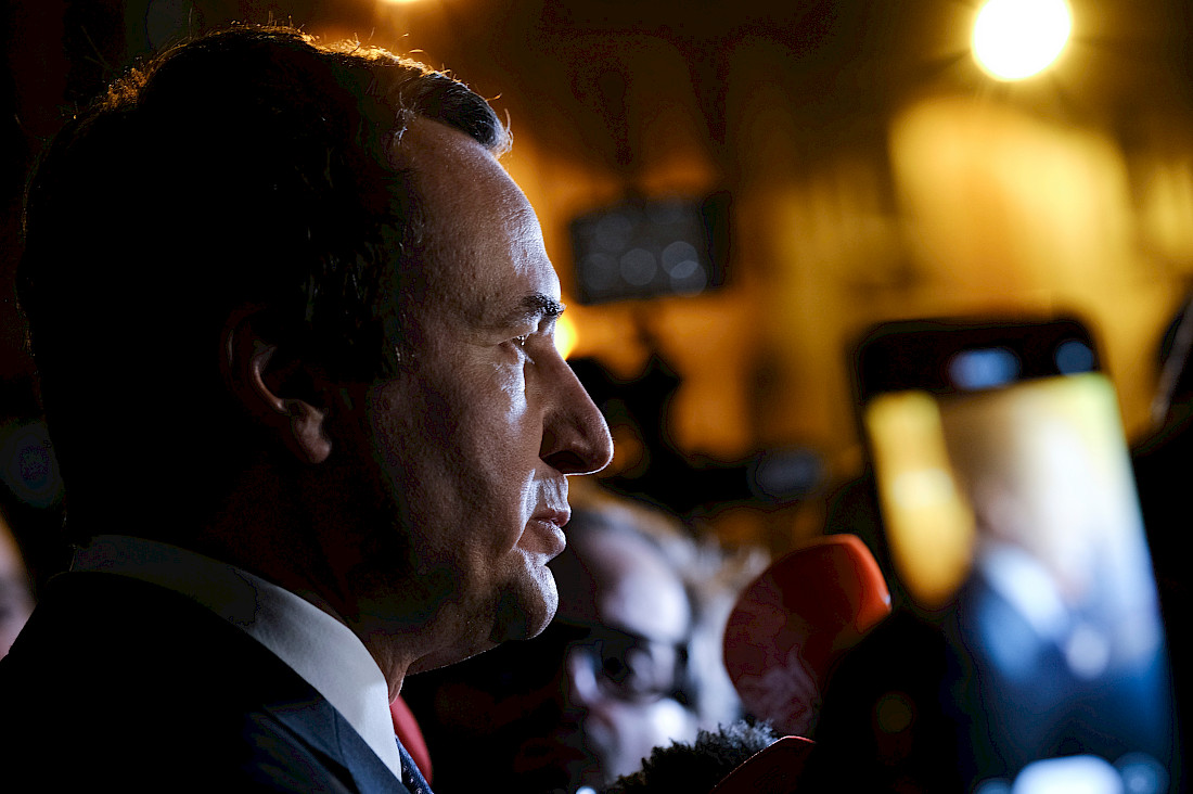 Prime Minister Albin Kurti at a press conference. Photo: Alexandros Michailidis/Shutterstock