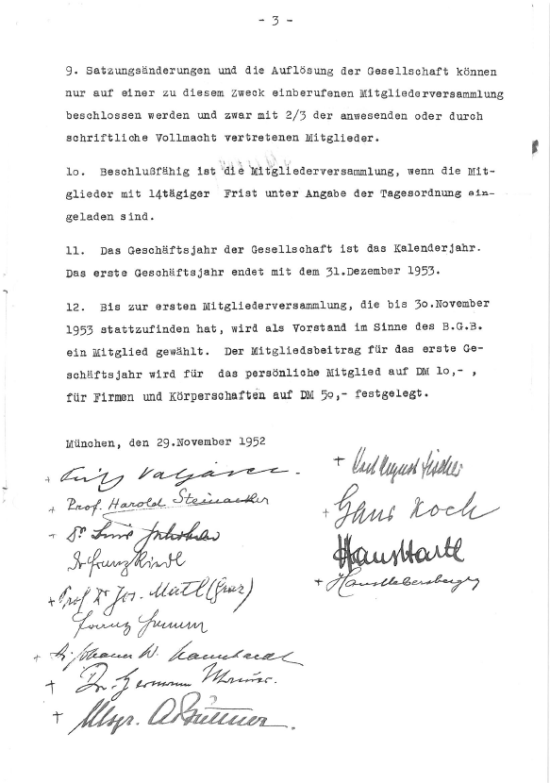Unterzeichner der ersten Satzung der Südosteuropa-Gesellschaft im Jahr 1952